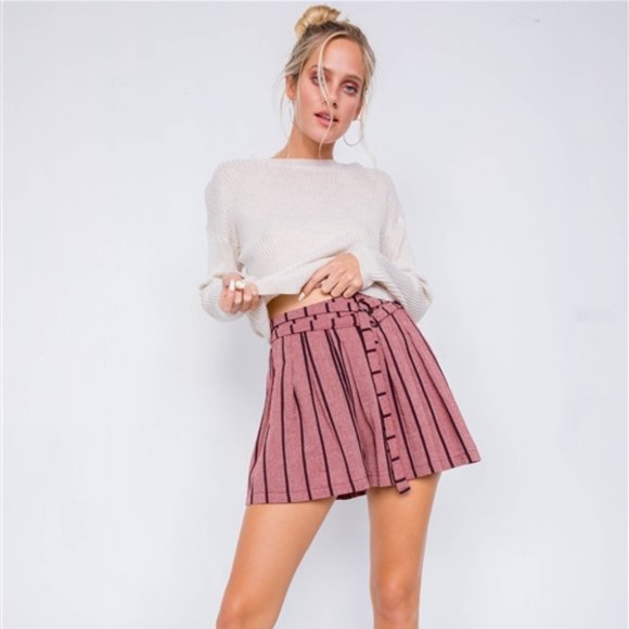♥️ Mauve Striped High-Waist Shorts - Picture 9 of 12